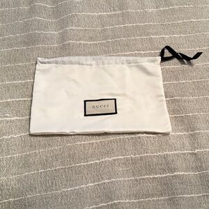 Gucci White dust Pouch with Black Logo and Ribbon